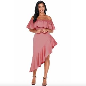 2/$100 NEW Off The Shoulder Asymmetrical Ruffle Dress